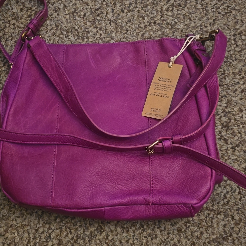 American Leather Company  Leather Crossbody Bag In Mulberry - Picture 2 of 6